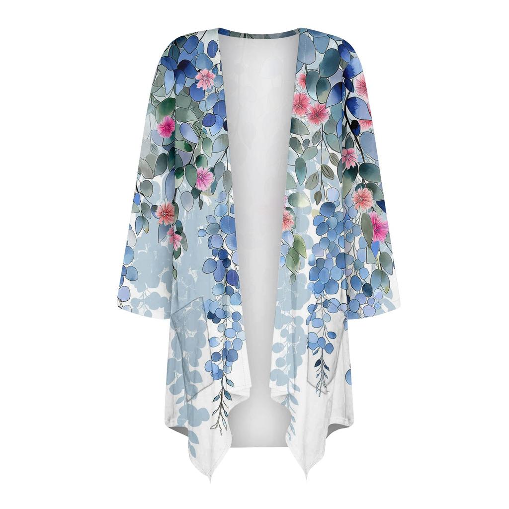 Женский кардиган с нестандартным принтом и рукавами 3/4, повседневная накидка с карманами