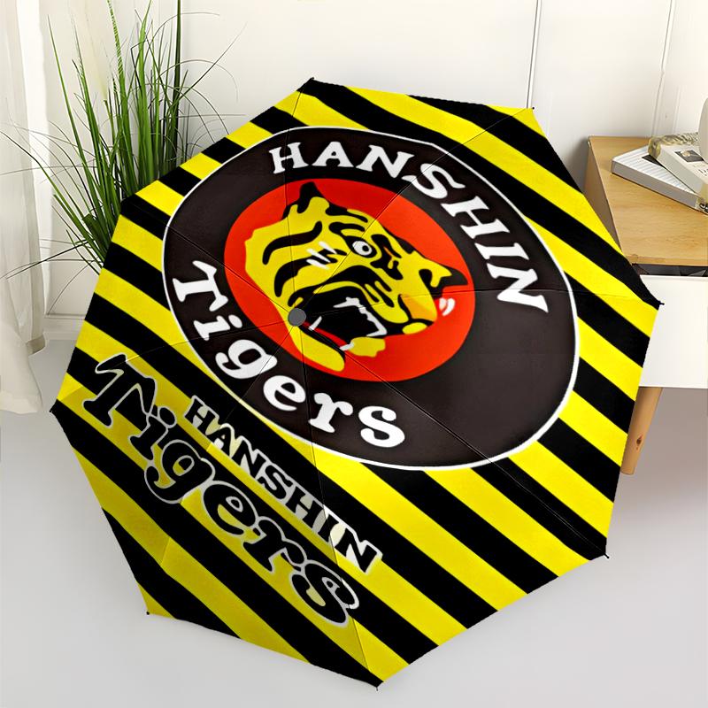Hanshin Tigers logo Print Automatic Umbrella, 8 Rib Iron Frame, Plastic Handle, Suitable for Outdoor Travel &Daily , Ideal Gift