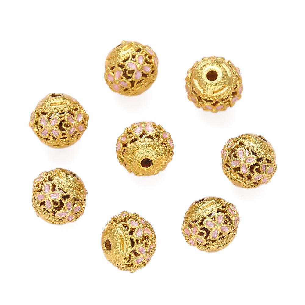 Медь Капля Масла Гравировка Полый Цветок Круглая Бусина Разделительная Бусина Свободная Бусина DIY Браслет Сквозное Отверстие Ювелирные Изделия Переводная Бусина Ювелирные Аксессуары