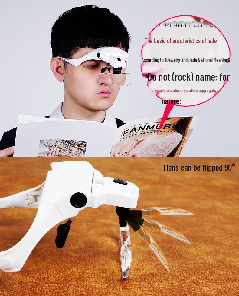 LED Head-Mounted Magnifying Glass for Circuit Board Repair, Eyelash Extension, and Nail Art