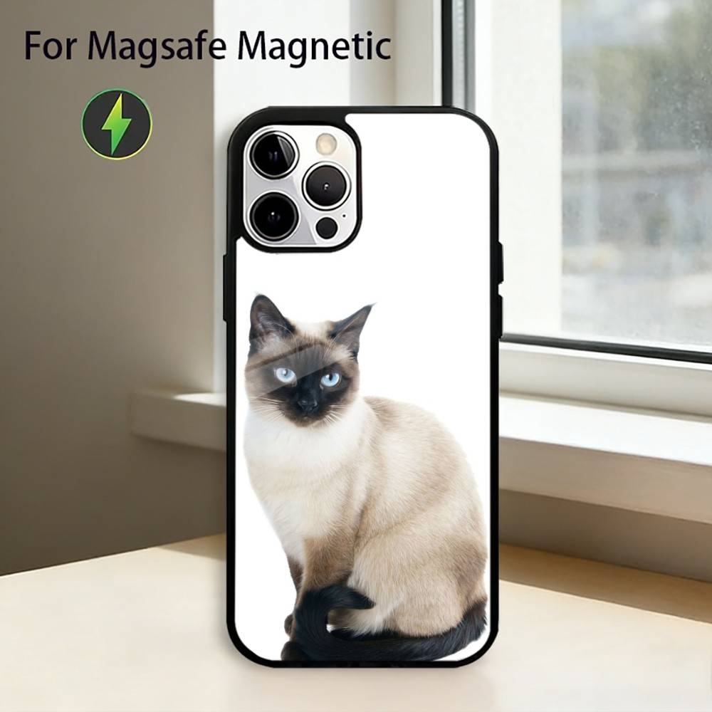 Cute Siamese Cat Phone Case For iPhone17,16,15,14,13,12,11 Plus,Pro Magnetic For Magsafe Wireless Charging