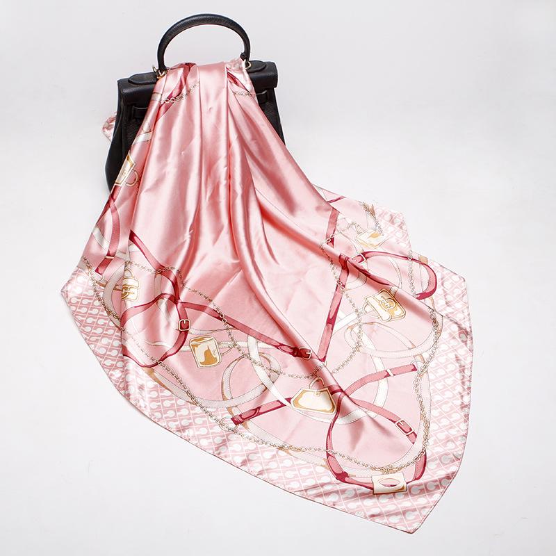 New Silk Printed Scarves Women'S 90Cm Satin Square Scarf