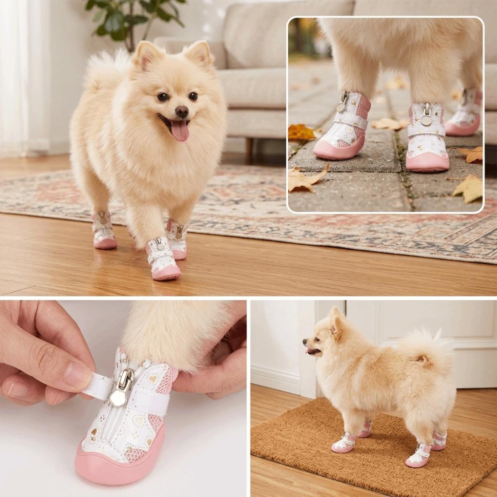 4Pcs Breathable Breathable Pet Boots Golden Mesh Puppy Paw Shoes Mesh Dog Shoes Indoor Activities