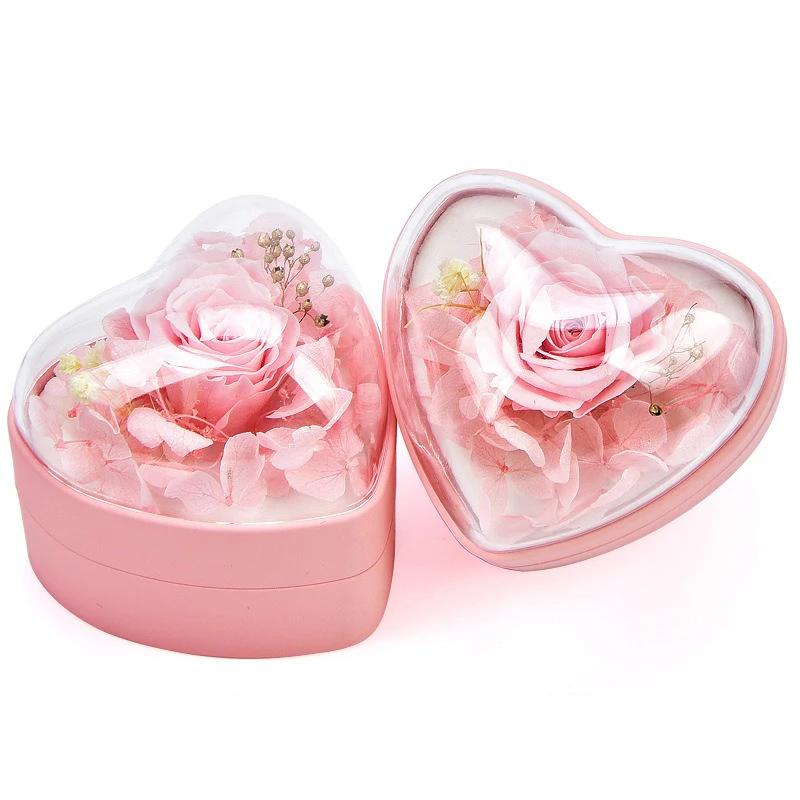Preserved Flower Jewelry Box Rose Heart Shaped Ring Box Gifts Packaging Necklace Pendant Earrings Storage Case Jewelry Organizer