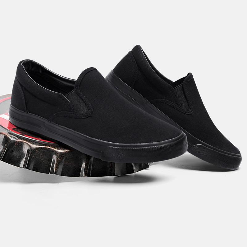 Туфли без застежек Cool Young Man Street Pure Black Shoes Дышащие плоские мужские повседневные туфли размера плюс 45