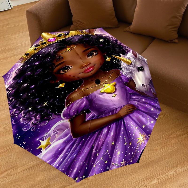 1PC princess unicorn Umbrella-8-Rib Reinforced Portable Folding Travel Suitable for All Seasons Outdoor Daily Use -J0407