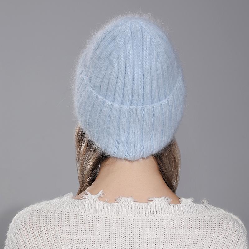 Winter Hat For Women Warm Knitted Angora Rabbit Fur Beanies Fashion With Bead Hats Female High Quality Casual Luxury Cap