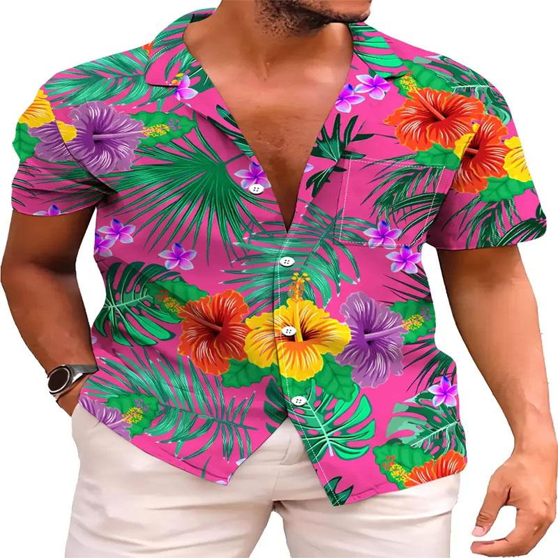 Hawaiian Men's Short Sleeved Button Up Shirt Summer Beach Tropical Casual Digital Print Pattern Suitable for Outdoor Use