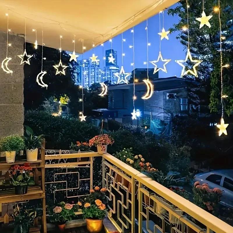 Powered Solar Star Moon String Light Remote Control Outdoor Garden Lamp Christmas Garland LED Fairy Light for Home Decoration