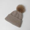 MAIA Fox Fur Pom Pom Beanie Hat - Brown