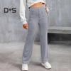 Women Pants Solid Color Elastic Waist Straight Leg Casual Trousers with Multi-Pocket Design Leisure Long Pants
