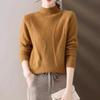 Women's Semi High Neck Sweater Autumn and Winter Solid Color Pullover  Long Sleeved Knitted Sweater