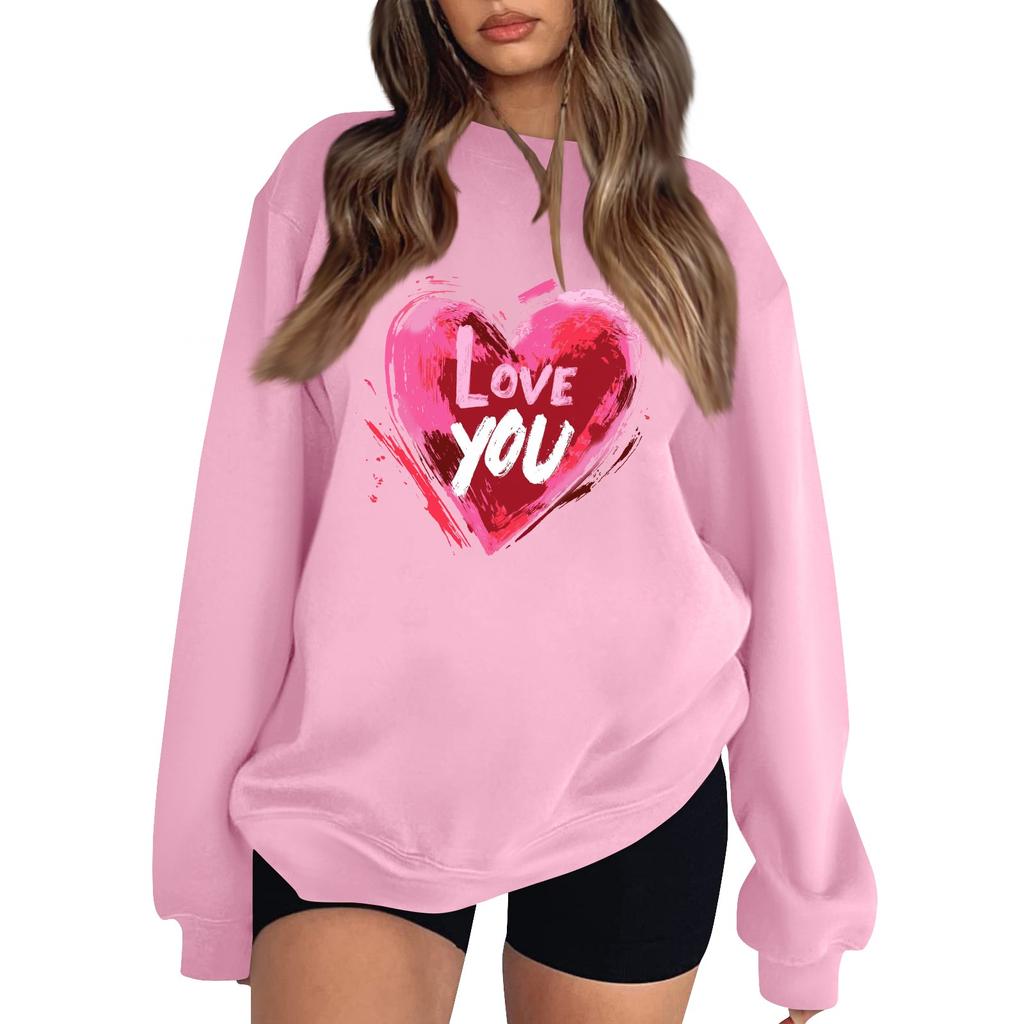 Women's Casual Fashion Valentine's Day Print Long Sleeve O-Neck Sweatshirts Pullover Top
