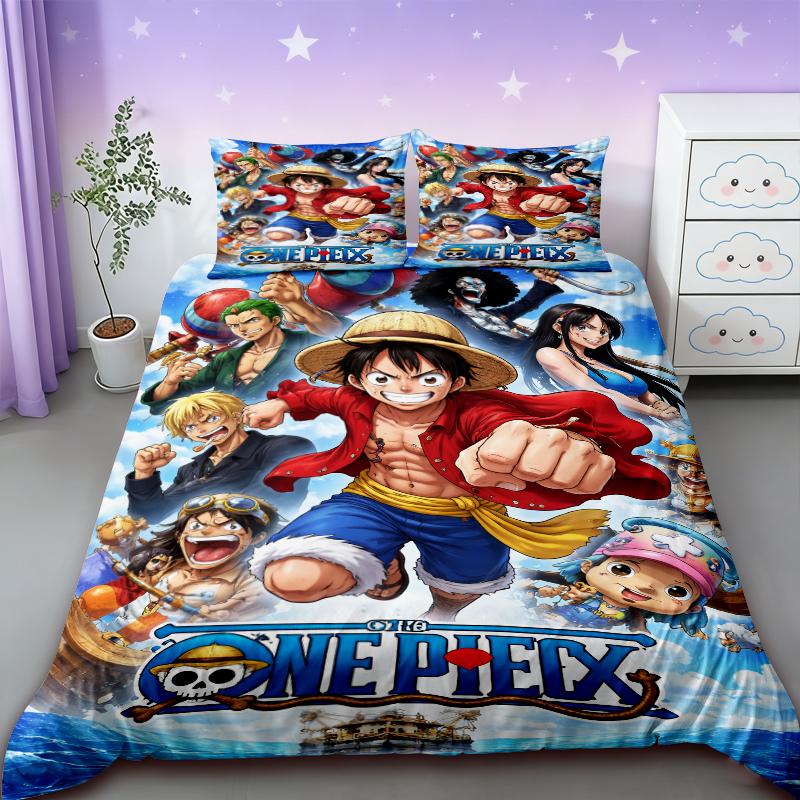 Пододеяльник One Piece Детский Мультяшный Набор Постельного Белья с Луффи и 2 Наволочками Мягкий и Уютный Декор для Спальни Подарки для Подростков Мальчиков Лучший