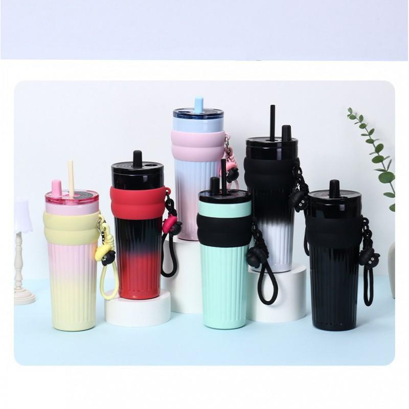 Ceramic Lined Insulated Travel Mug With Straw Lid Tea Infuser 710ml Stainless Steel Vacuum Thermos Office Outdoor Car
