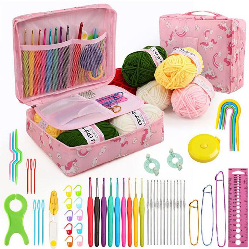 58-Piece Crochet Kit: Beginner's Portable Yarn & Knitting Tools