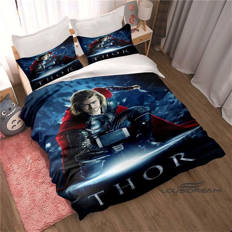 Printed cartoon Thor duvet cover bedding set, anime-themed home decor, suitable for children and adults.