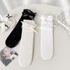 Lolita Socks for Women's Spring and Summer, Bow Lace Lace, Solid Color Pile Socks, Breathable Mid-calf Socks