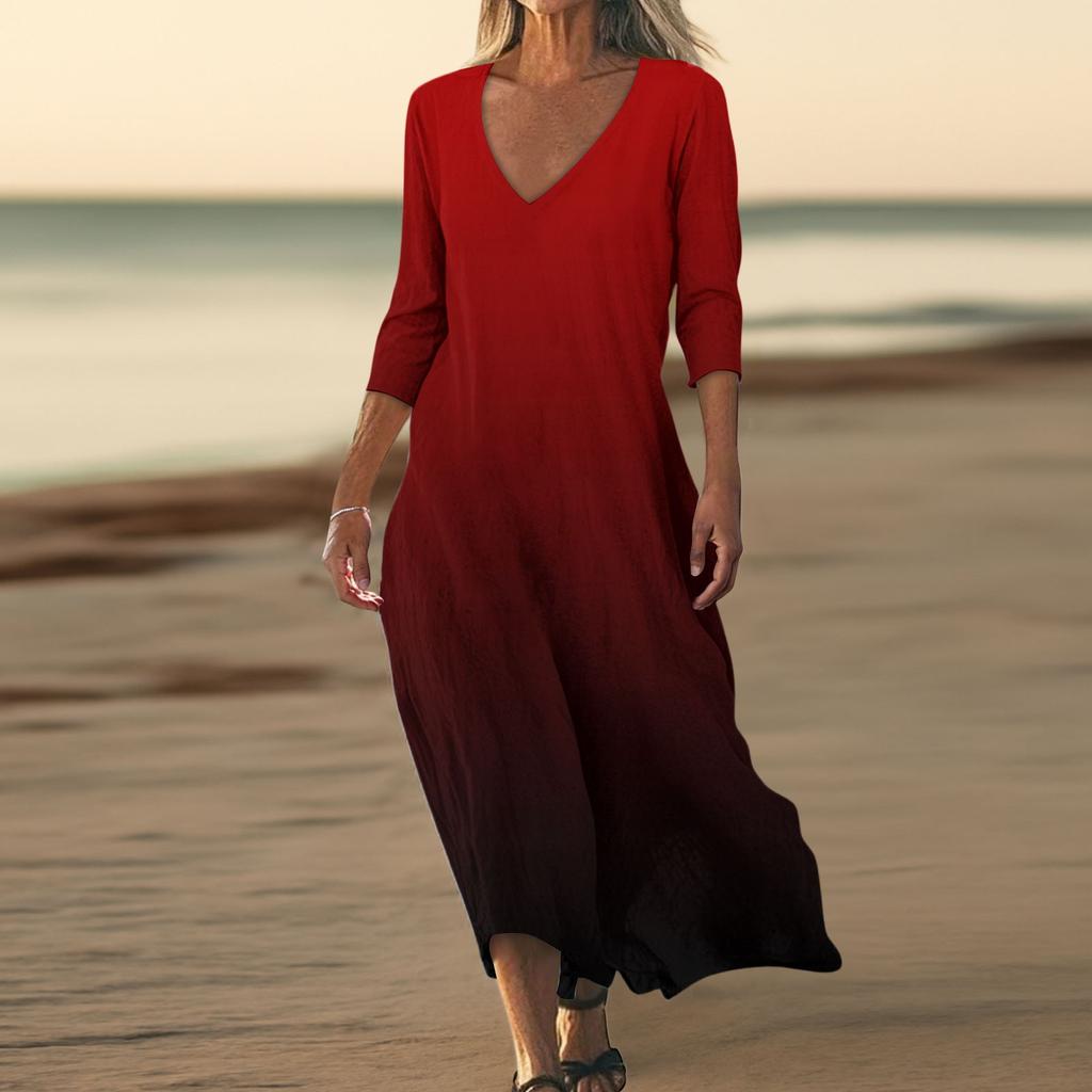 Платья для женщин Винтажный принт Туника с завышенной талией Миди-платье Летнее повседневное Платье с рукавом 3/4