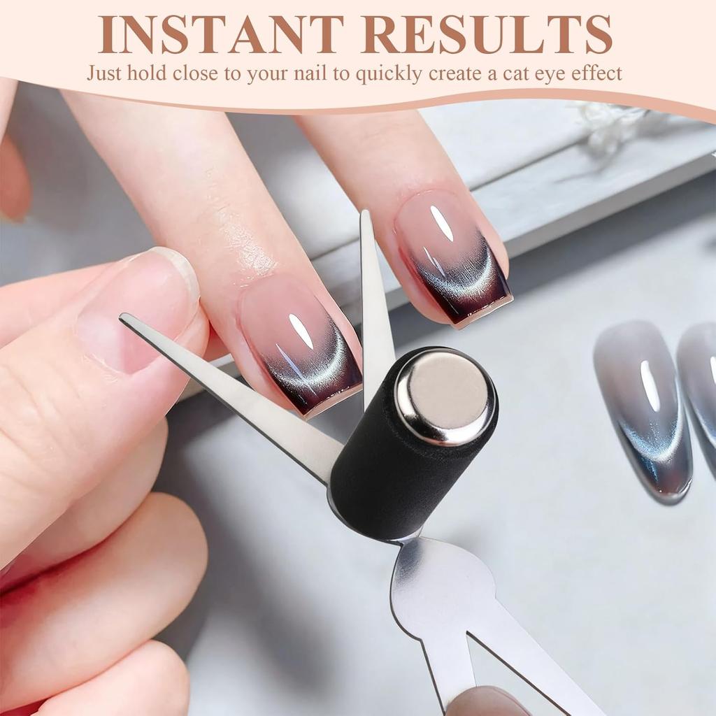 3D Double Headed Nails French Shape Strong Cat Eye Magnet Nail Art Gel Polish Magnetic Effect Manicure Accessories Tools Set