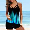 Women's Shoulder Strap Swimsuit with Blue Phantom Print Bikini Short Tank Top Swimsuit