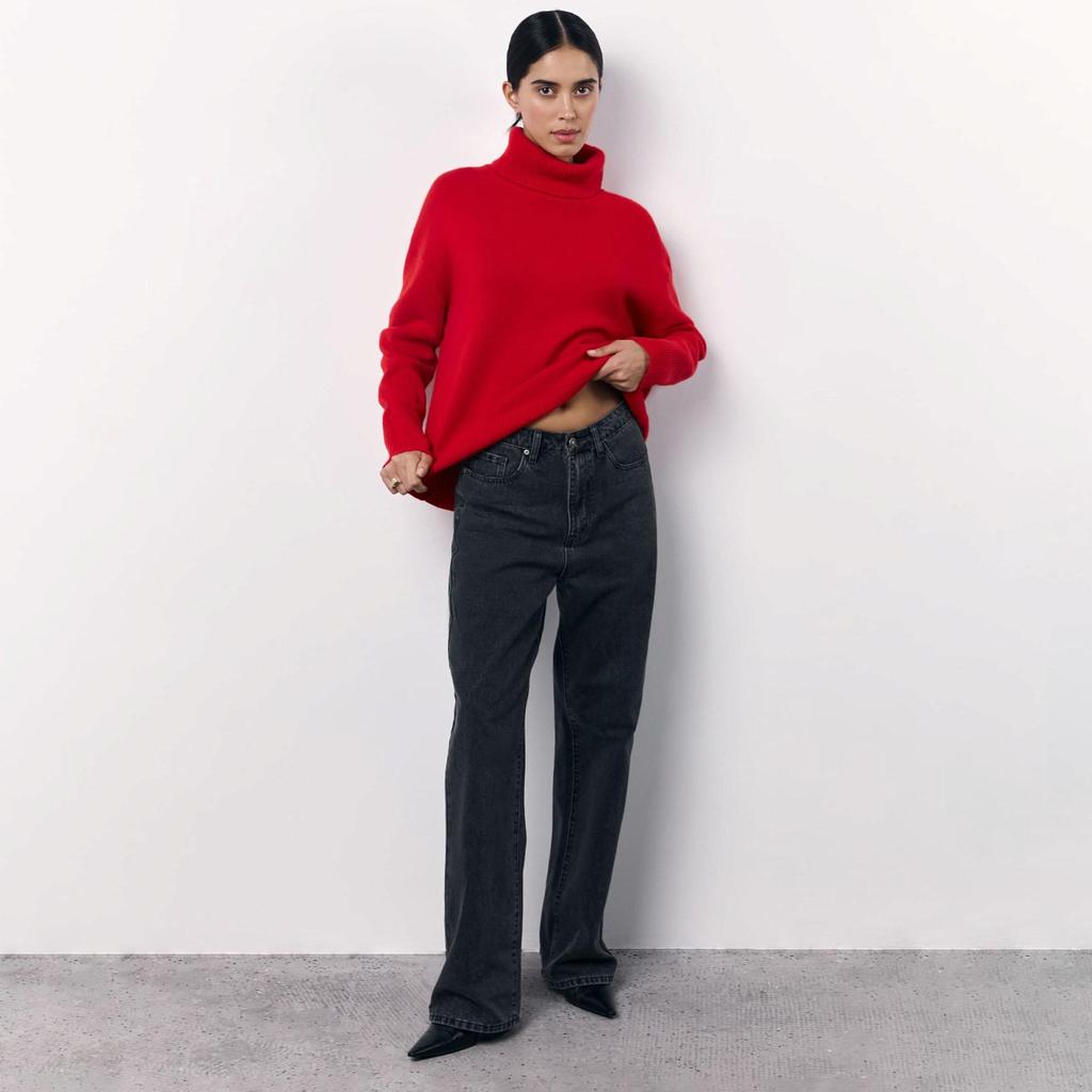 Women Autumn Winter Causal High Collar Sleeve Knit Sweater