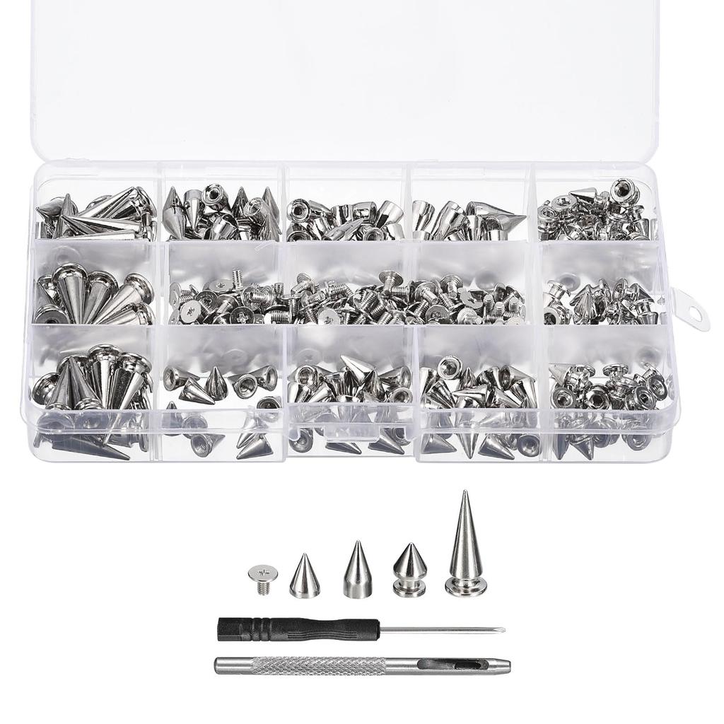 Uxcell 180 Sets Corn Nail Studs 4 Sizes Studs and Nails Leather Rivet Kit for Leather Craft Clothing Shoes Belt Bags with Installation Tools White
