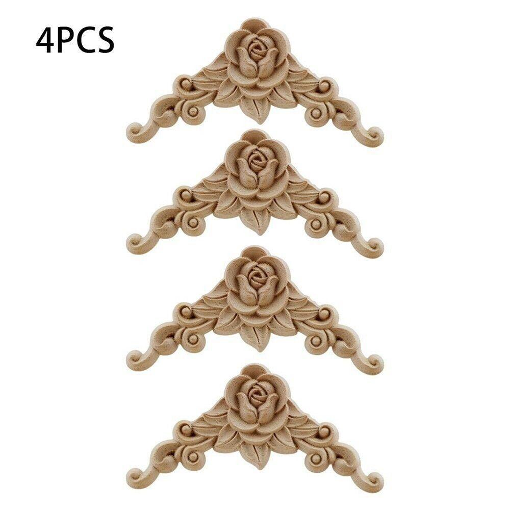 Furniture Parts Wooden Figurines Crafts Corner Appliques Frame Wood Carved Woodcarving Decorative