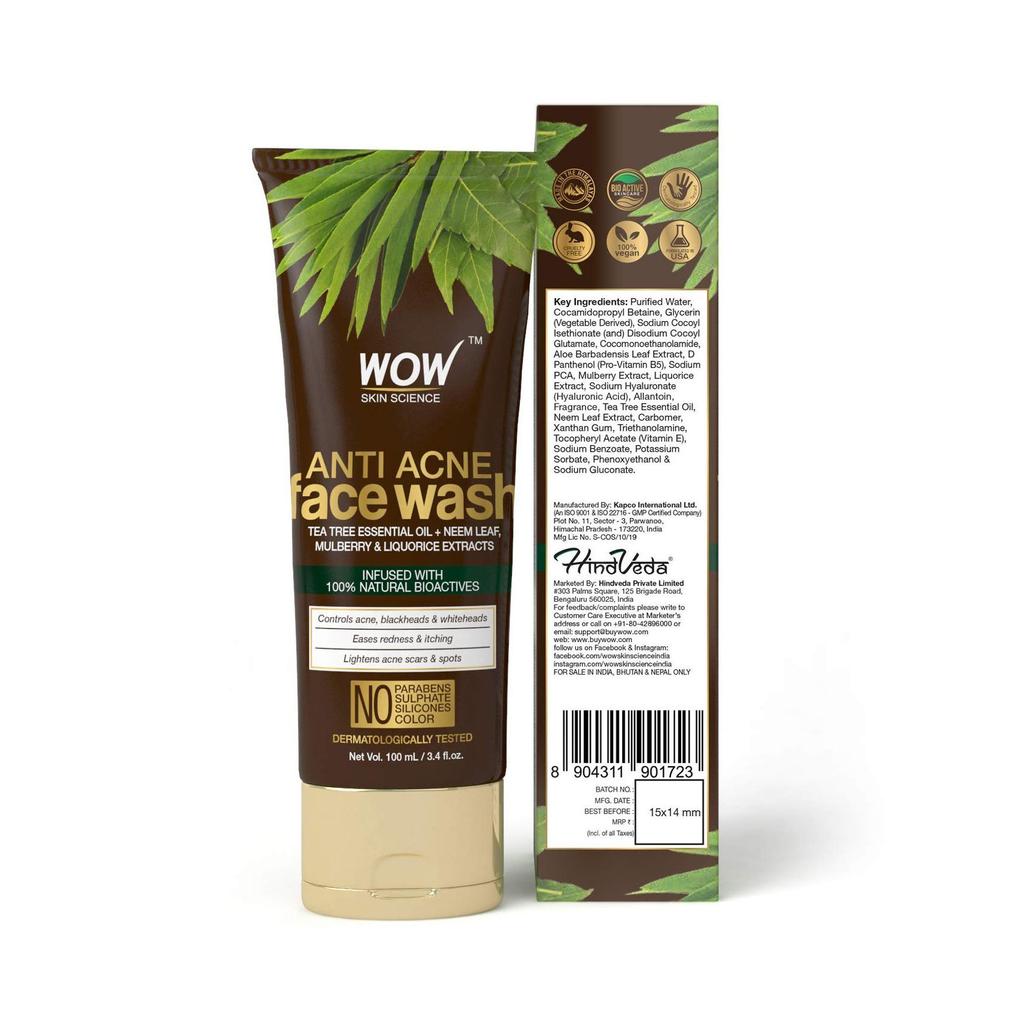 Средство для умывания: против акне (100 мл), Anti Acne Face Wash, WOW Skin Science