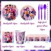 KPop Girl Demon Hunter Birthday Party Decorations Purple Disposable Tableware Anime Pink Balloons Backdrop Banner Cake Toppers