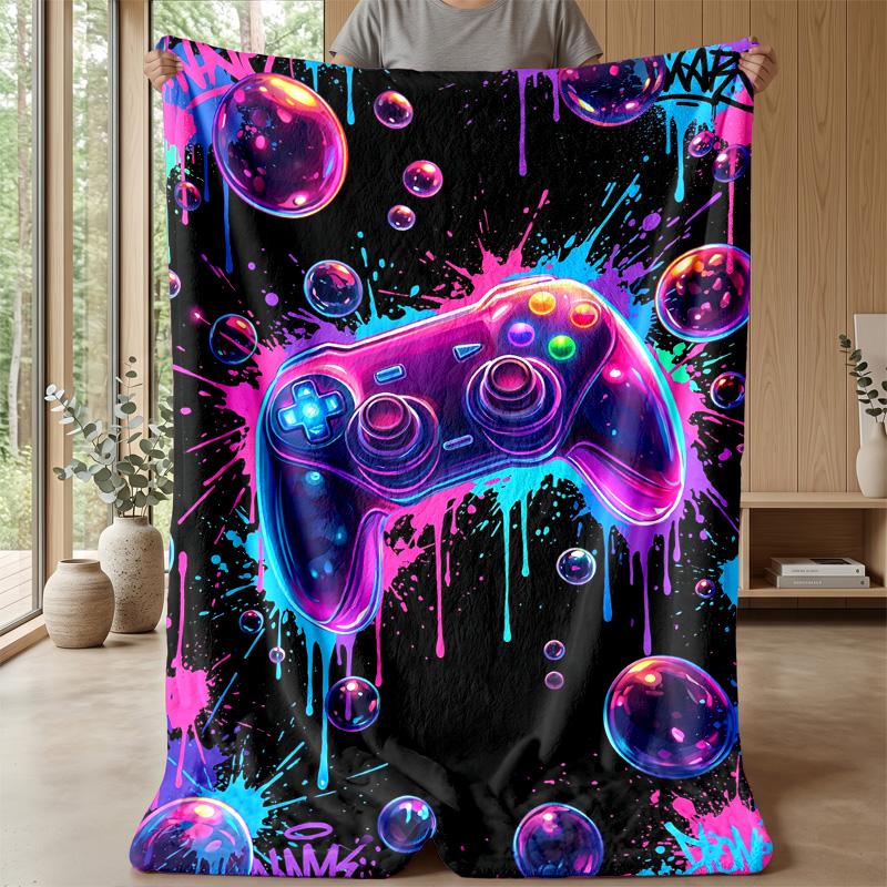 Neon Game Controller Art Theme blanket Lightweight Warm Flannel Blanket Decorative Throw Blanket for Home Decoration