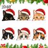 Wooden Cat Decor Cute Shelf Sitter, Christmas Hat Peeking Desk Figurine, Funny Animal Festive Home Sign, Lover Gift for Holiday Office Tiered