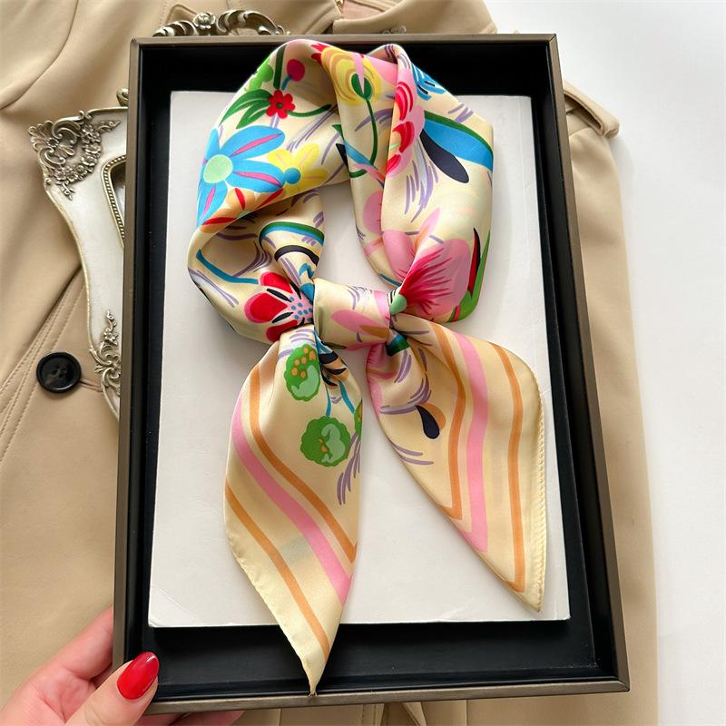 Summer 70Cm Print Square Scarf Checkered Thin Versatile Neckerchief Hair Tie Headscarf Women Wraps Hijabs Luxury Bufandas Poncho