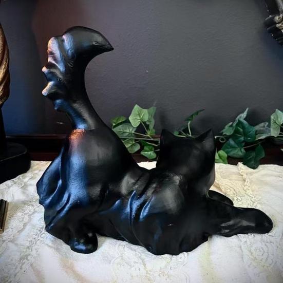 Хэллоуин Статуэтка кота-призрака Светящаяся в темноте Черно-белая статуэтка кота-призрака из смолы Украшение Настольное украшение Подарок для любителей кошек