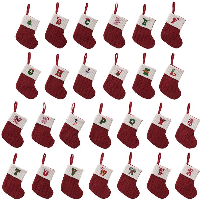 Creative Christmas Decorations Red Knitted Alphabet Embroidered Christmas Socks Color DIY Name Gift Socks