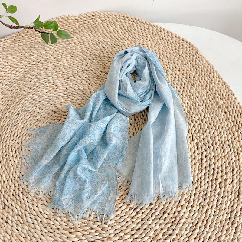 Весенне-летний хлопковый шарф с принтом, свежий и элегантный, легкий, с защитой шеи, женский