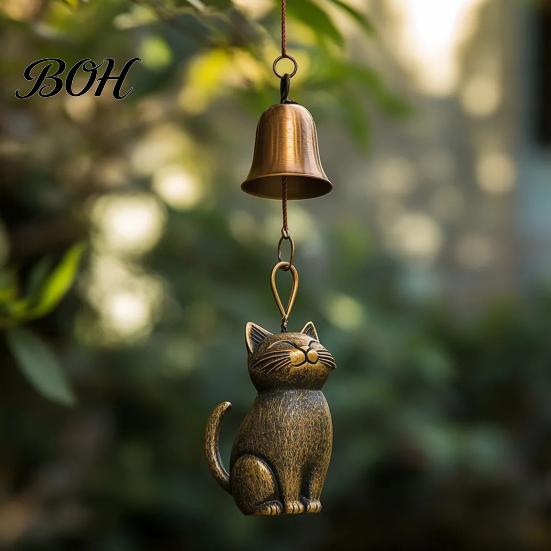 Vintage Copper Cat Decorations Metal Wind Chime, Unique Garden Decor, Outdoor Statue Chimes Cute Kitten Patio Decor for Lovers, Windchimes Bell