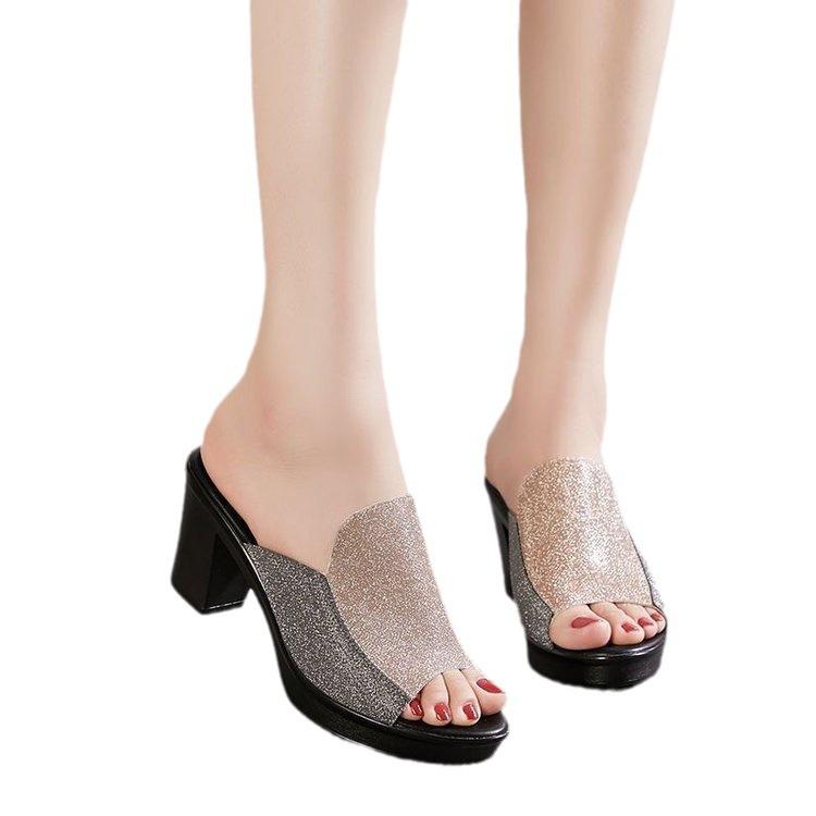 Толстоподошвенные сандалии с рыбьим носком на толстом каблуке, крутые шлепанцы, женские летние 2025, новые, для женщин среднего возраста, на высоком каблуке, сандалии для мамы