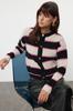 Women's Fashion Stylish Cardigan Black Soft Textured Crew Neck Color Blocked Knitwear Cardigan