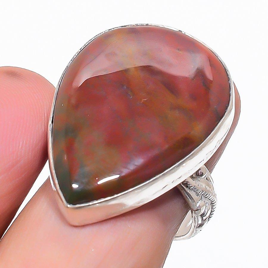Natural Bloodstone Gemstone 925 Sterling Silver Jewelry Ring Size 7.5 G1m12