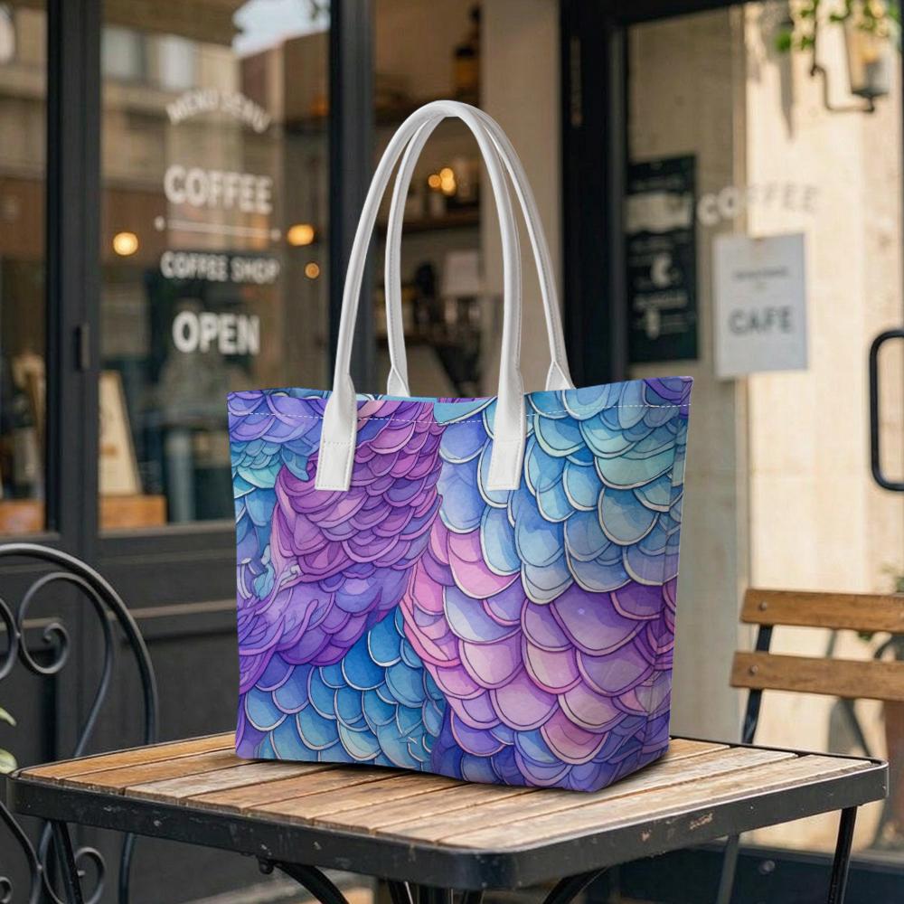 Watercolor Mermaid Scale Women's Shoulder Tote Bag Fashion Casual Portable Daily Handbag for Shopping Travel