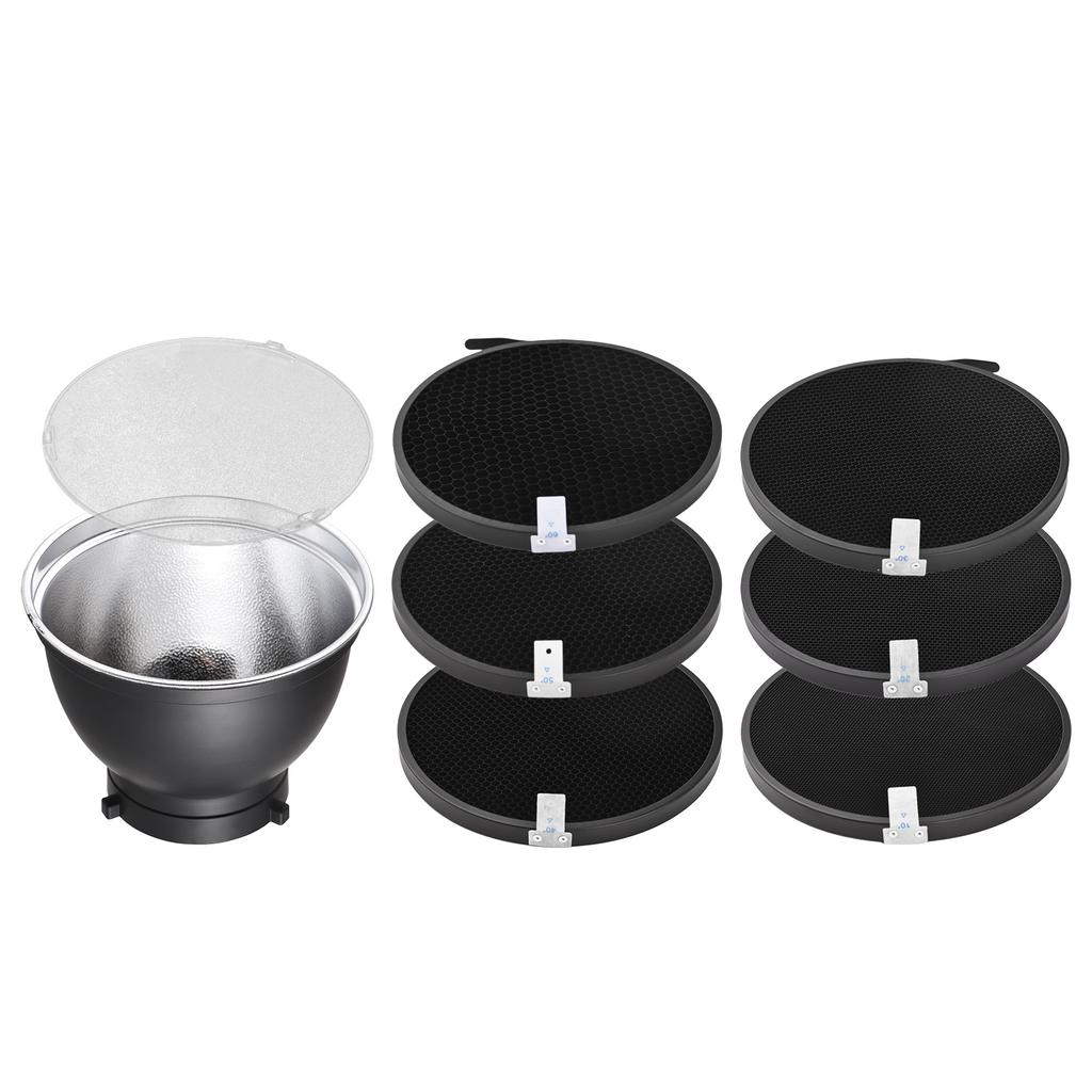 7 Inch Standard Reflector + 6pcs Photography Honeycomb Grid + 1pcs Diffuser Board Kit with 10 Degrees 20 Degrees 30