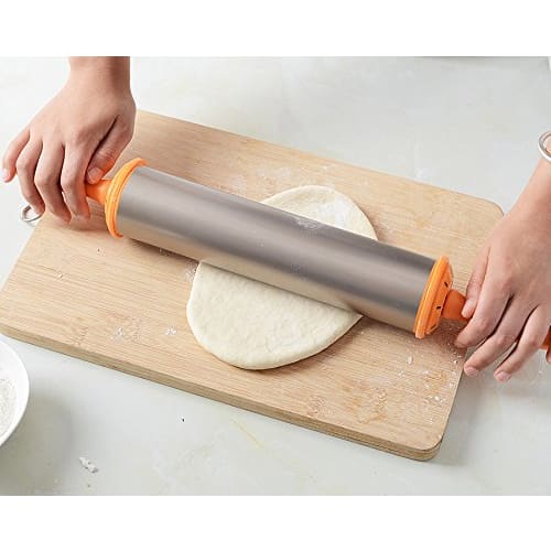 Tiger Crown Silver Rolling Pin, 475 X 60mm, Aluminum Rolling Pin with Resin Handle, Thickness Adjustment, Dial Graduations, 1735