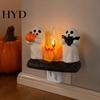 Festive Accent Light Halloween Pumpkin Ghost Night with Witch Hat, Resin Soft Glow Gift for Plug-in LED Bedroom Light, Spooky Wall Sconce Party Home