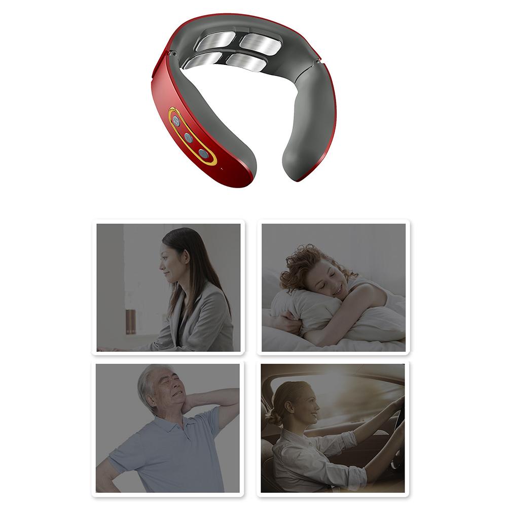 Электрический шейный плечевой импульсный массажер с подогревом для облегчения боли, расслабления мышц, красный