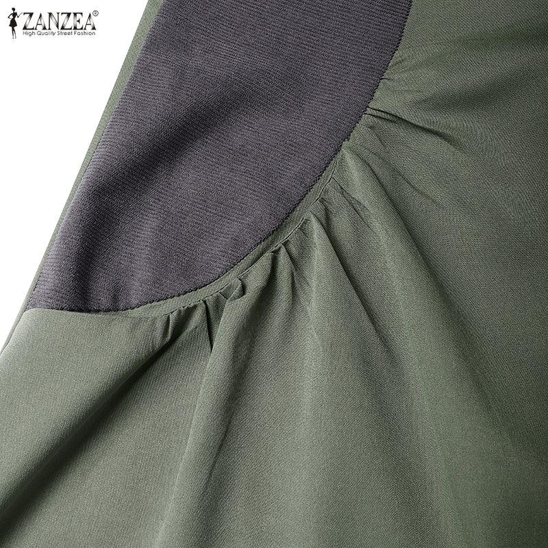 ZANZEA Женское повседневное платье свободного кроя с длинными рукавами и отложным воротником, в стиле пэчворк