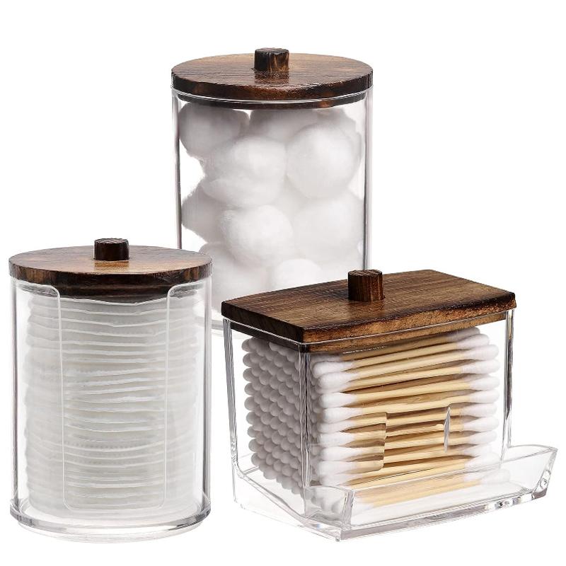 Набор аксессуаров для ванной комнаты, держатель для ватных палочек с прозрачными пластиковыми крышками, диспенсер для ватных шариков/палочек, банка-органайзер