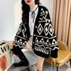 Black V-neck Thick Loose Women's Sweater Cardigan, Fashionable and Elegant Red Temperament Mid-length Sweater Jacket 6159#