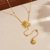 DIEYURO 316L Stainless Steel Golden Classic Face Sun Totem Ball Y-shaped tassel Pendant Necklace Lady Trend Neck Chain Jewelry