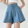 Summer Plus Size Denim Shorts for Women High Elastic Waist Pleated Mini Large Size